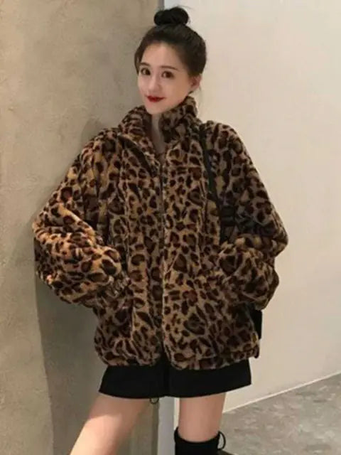 Women's Winter Leopard Print Thick Coat (Korean Style)